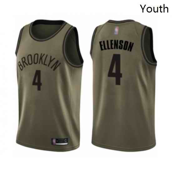 Youth Brooklyn Nets 4 Henry Ellenson Swingman Green Salute to Service Basketball Jersey